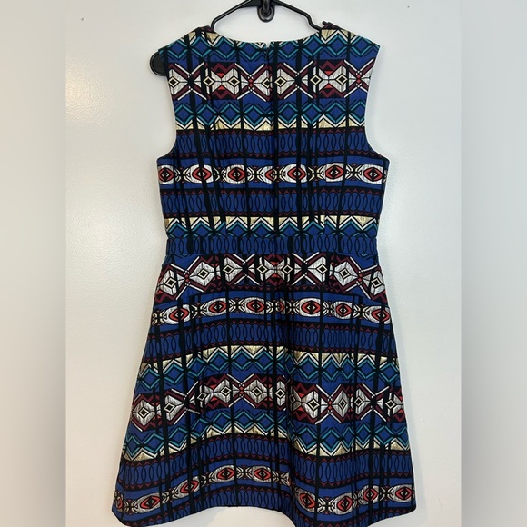 J. Crew Windowpane Sleeveless Jacquard Geometric Blue/Silver A-Line Dress Sz 10 - Picture 8 of 10